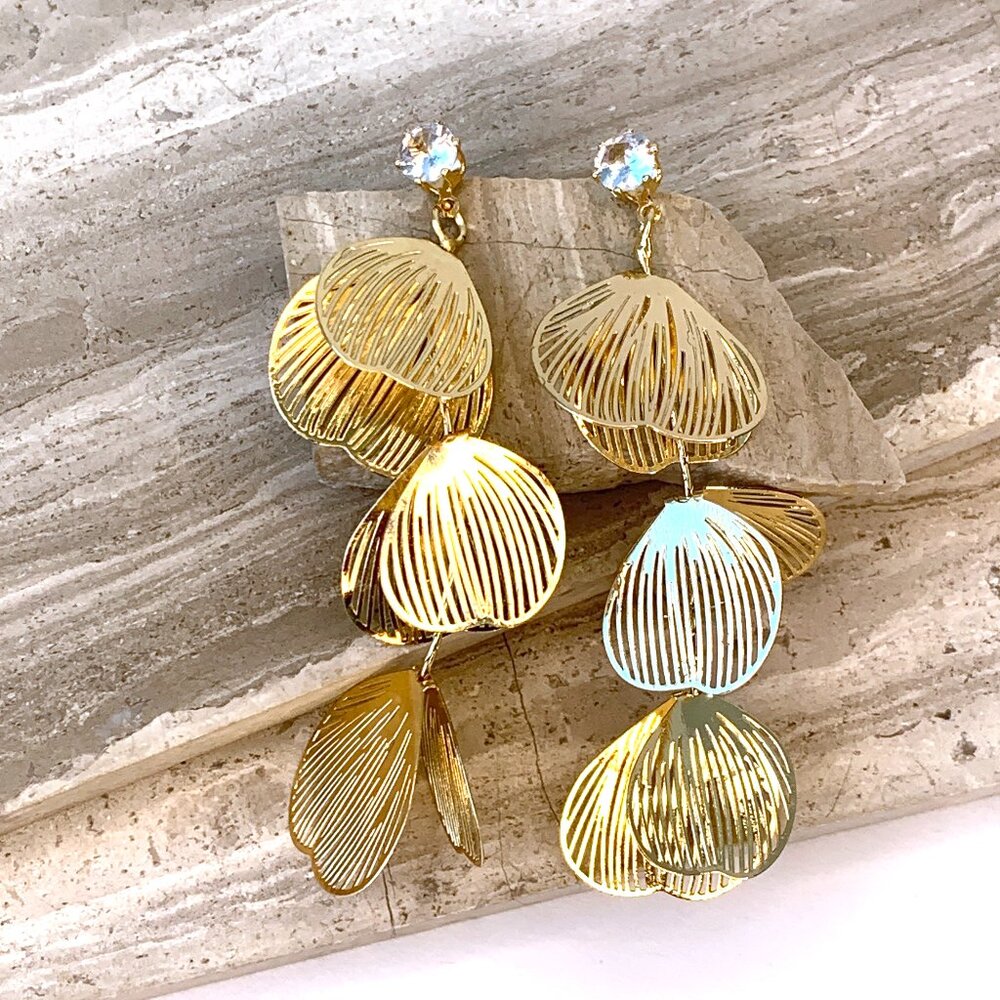 NEW ~ Anthropologie Petite Crystal Stud & Metal Flower drop Earrings